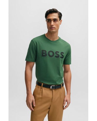 BOSS Cotton-jersey T-shirt With Logo Print - Green