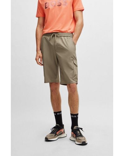 BOSS Tapered-fit Shorts In Easy-iron Quick-dry Poplin - Green