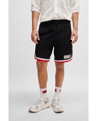 HUGO Cotton-terry Shorts With Varsity-style Logo - Black