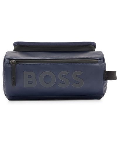 BOSS Logo-trimmed Washbag With Front Zipped Pocket - Blue