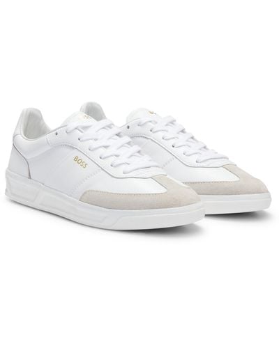 BOSS Leather Lace-up Trainers With Suede Trims - White