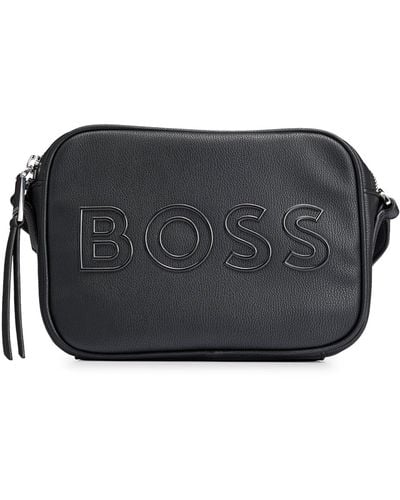 BOSS Grained Faux-leather Crossbody Bag With Outline Logo - Black