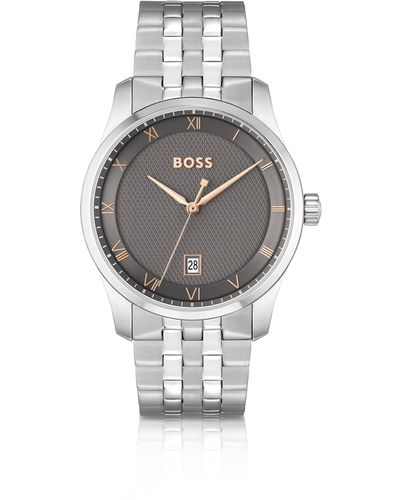 BOSS Montre avec cadran gris à motif et bracelet à maillons