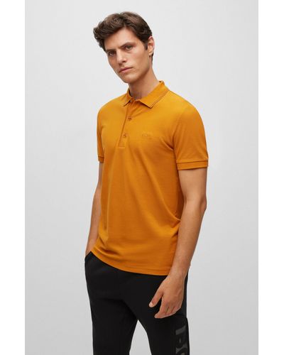 BOSS Cotton-piqu Slim-fit Polo Shirt With Logo Details - Orange