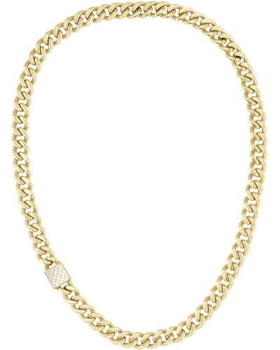 BOSS Yellow-gold-effect Curb-chain Necklace With Monogram Square - Metallic