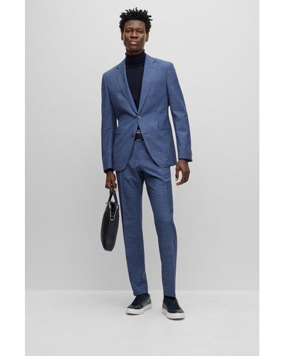 BOSS Slim-fit Suit In Wool, Tussah Silk And Linen - Blue