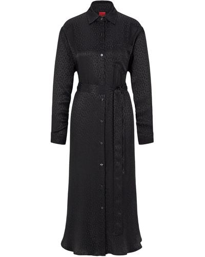 HUGO Relaxed-fit Shirt Dress With All-over Monogram Jacquard - Black