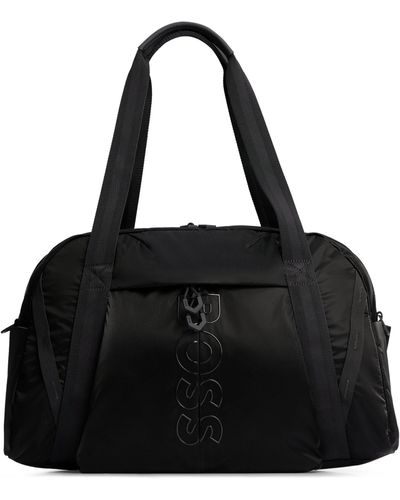 BOSS Coated-velour Holdall With Outline Logo And Adjustable Strap - Black