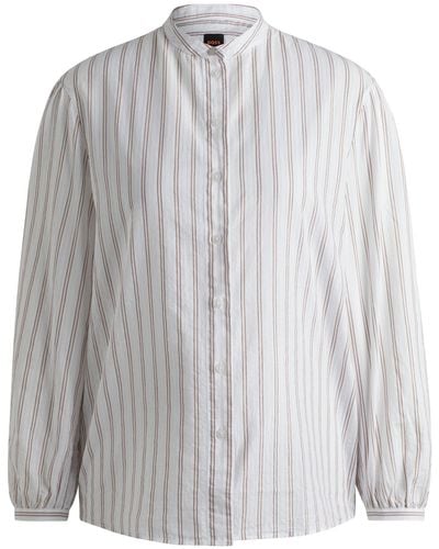 BOSS Regular-fit Blouse In Striped Cotton Poplin - Grey