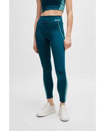 BOSS Slim-fit leggings With Side Stripes And Logo Detail - Blue