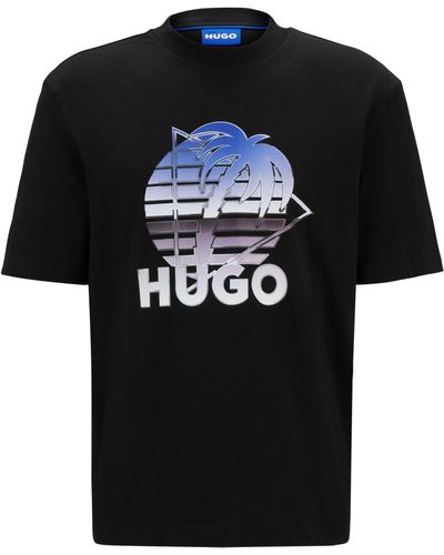 HUGO T-Shirt aus Baumwoll-Jersey mit Logo-Artwork - Schwarz
