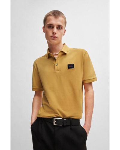 HUGO Cotton-piqué Polo Shirt With Jelly Logo Label - Yellow