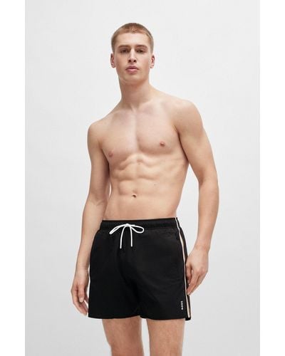 BOSS Swim Shorts With Signature Stripe And Logo - Black