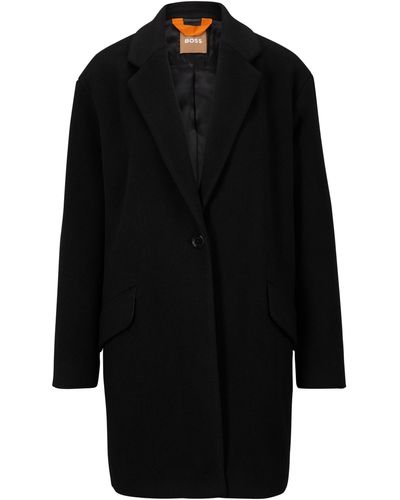 BOSS Eleganter Mantel aus gekochtem Gewebe mit Schurwolle - Schwarz