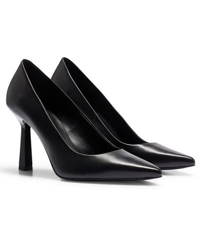 HUGO Pointed-toe Court Shoes In Nappa Leather - Black