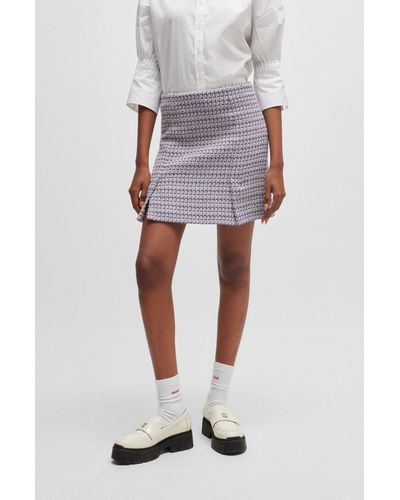 HUGO Patterned Mini Skirt In A Cotton Blend - Purple
