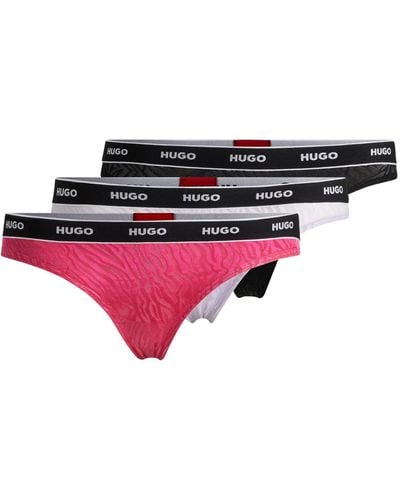 HUGO Three-pack Of Animal-patterned Lace Thongs With Logos - Red