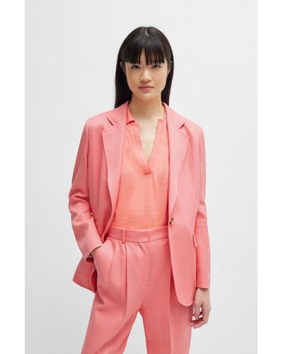 BOSS Relaxed-fit Jacket In Linen-blend Twill - Pink