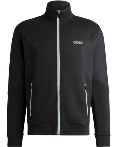 BOSS Sweatshirt Van Een Katoenmix Met Rits En 3d-logo - Zwart