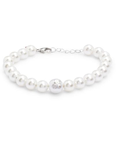 HUGO Stacked-logo Cuff With Genuine And Imitation Pearls - White