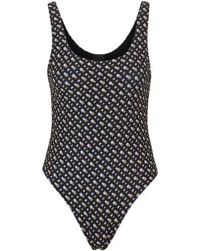 BOSS Low-back Swimsuit With Monogram Pattern - Black