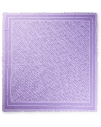 BOSS Logo-print Scarf In Modal And Silk - Purple