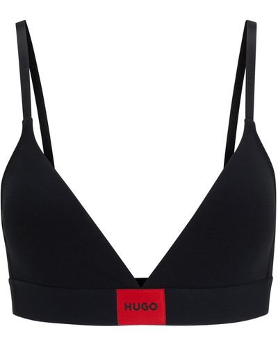 HUGO Reggiseno a triangolo in cotone elasticizzato con etichetta con logo rossa - Nero