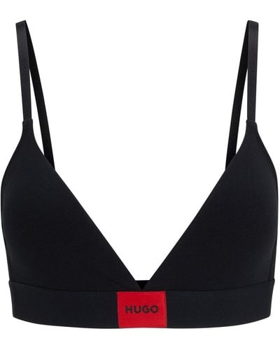 HUGO Stretch-cotton Triangle Bra With Red Logo Label - Black