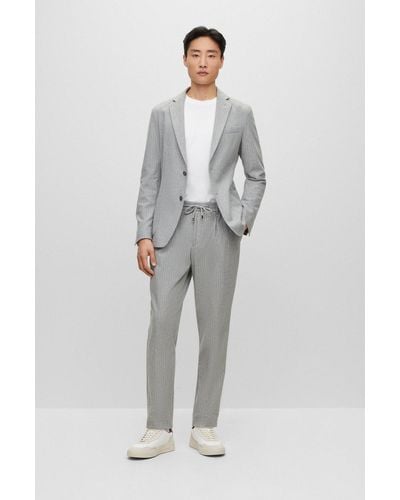 BOSS Slim-fit Suit In Striped Stretch Cotton - Grey