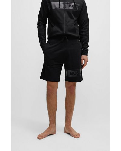 BOSS Cotton-terry Shorts With Logo Print And Drawstring - Black