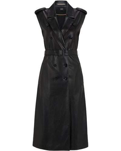BOSS Kleid aus Kunstleder mit zweireihiger Knopfleiste - Schwarz