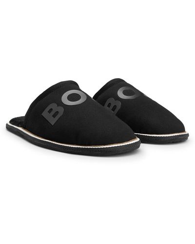 BOSS by HUGO BOSS Monogram-logo Slippers With Rubber Outsole And Signature Stripe - Black