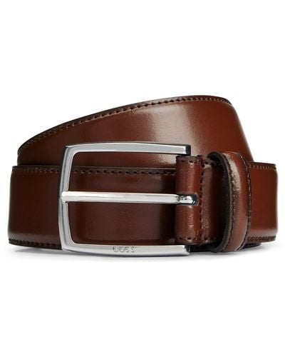 BOSS Italian-made Polished-leather Belt With Stitching Detail - Purple