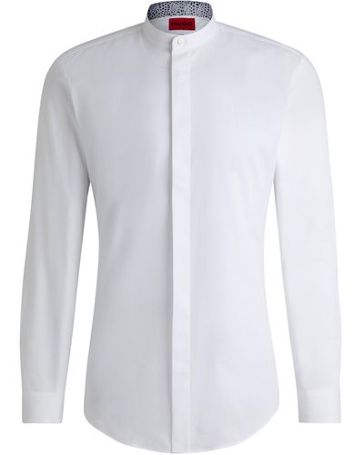 HUGO Slim-Fit Hemd aus Baumwolle mit Muster unter der Blende - Weiß
