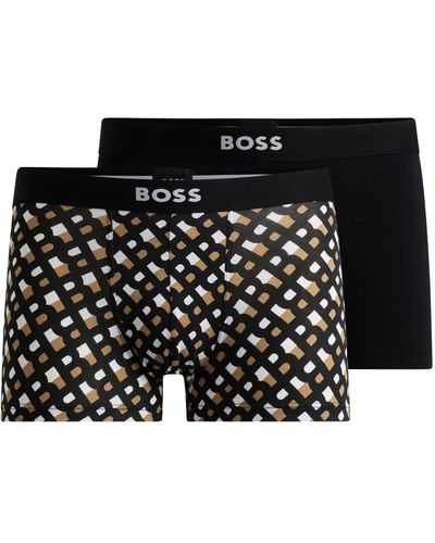BOSS Two-pack Of Stretch-cotton Trunks With Logo Waistbands - Black