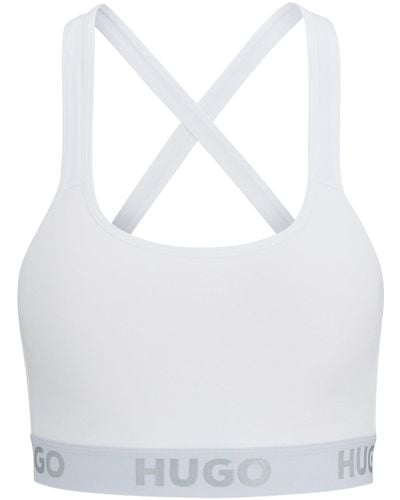 HUGO Sports Bra In Stretch Cotton With Repeat Logos - White