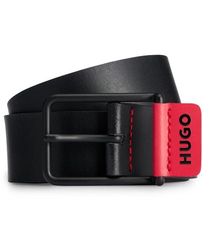 BOSS by HUGO BOSS Cintura in pelle con logo nel rosso tipico del marchio