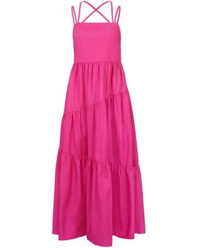 BOSS Maxi-jurk Van Katoenen Popeline Met Gekruiste Bandjes - Roze