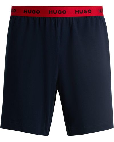 HUGO Pyjama-Shorts aus Stretch-Baumwolle mit Logo-Bund - Blau