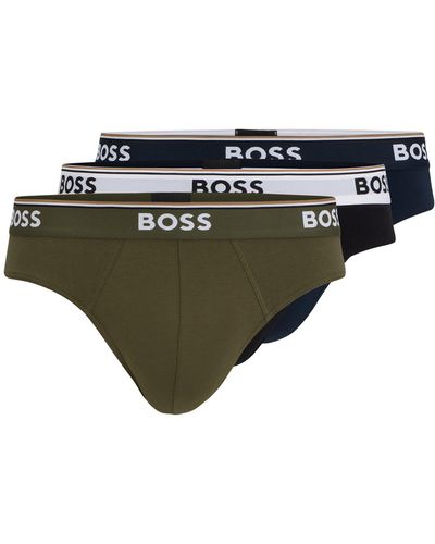 BOSS Three-pack Of Stretch-cotton Briefs With Logo Waistbands - Green