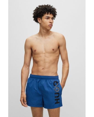 HUGO S Abas Contrast-logo Swim Shorts In Recycled Material - Blue