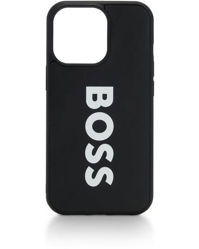 BOSS Leather-covered Iphone 13 Pro Case With Contrast Logo - Black