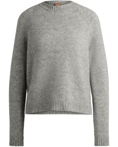 BOSS Pullover aus Stretch-Garnen mit Rundhalsausschnitt - Grau
