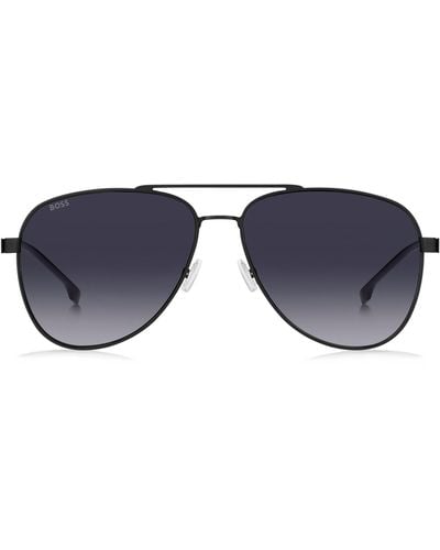 BOSS Sonnenbrille aus schwarzem Edelstahl mit Doppelsteg - Blau