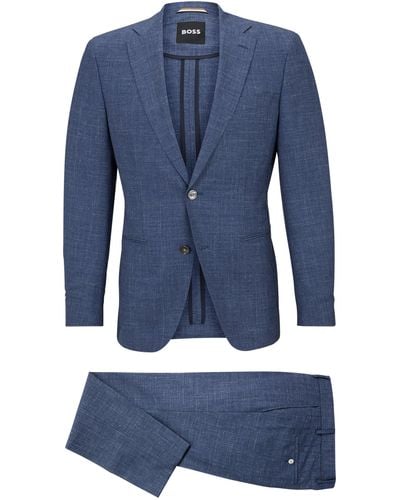 BOSS Slim-Fit Anzug aus Woll-Mix mit Tussahseide und Leinen - Blau