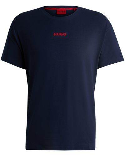 HUGO Jersey Pyjamashirt Met Korte Mouwen En Rood Logo Van Stretchkatoen - Blauw