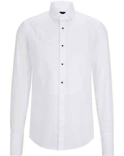 BOSS Slim-fit Smokingoverhemd Van Gemakkelijk Te Strijken Katoenen Popeline Met Stretch - Wit