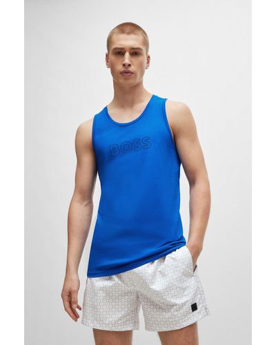 BOSS Camiseta de tirantes en punto de algodón con logo delineado - Azul