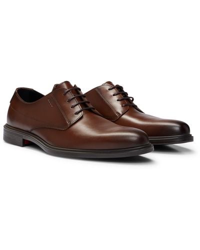 HUGO Derby Shoes In Nappa Leather With Embossed Logo - Brown