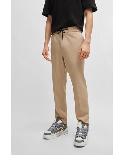 HUGO Pantalon en coton stretch performant avec taille à cordon de serrage - Neutre